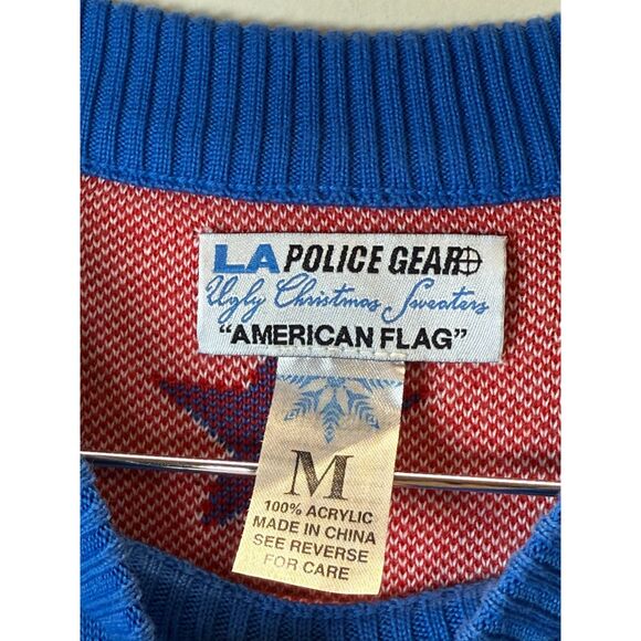 LA Police Gear American Flag USA Ugly Christmas Pullover Sweater Men's Size M - Picture 5 of 6